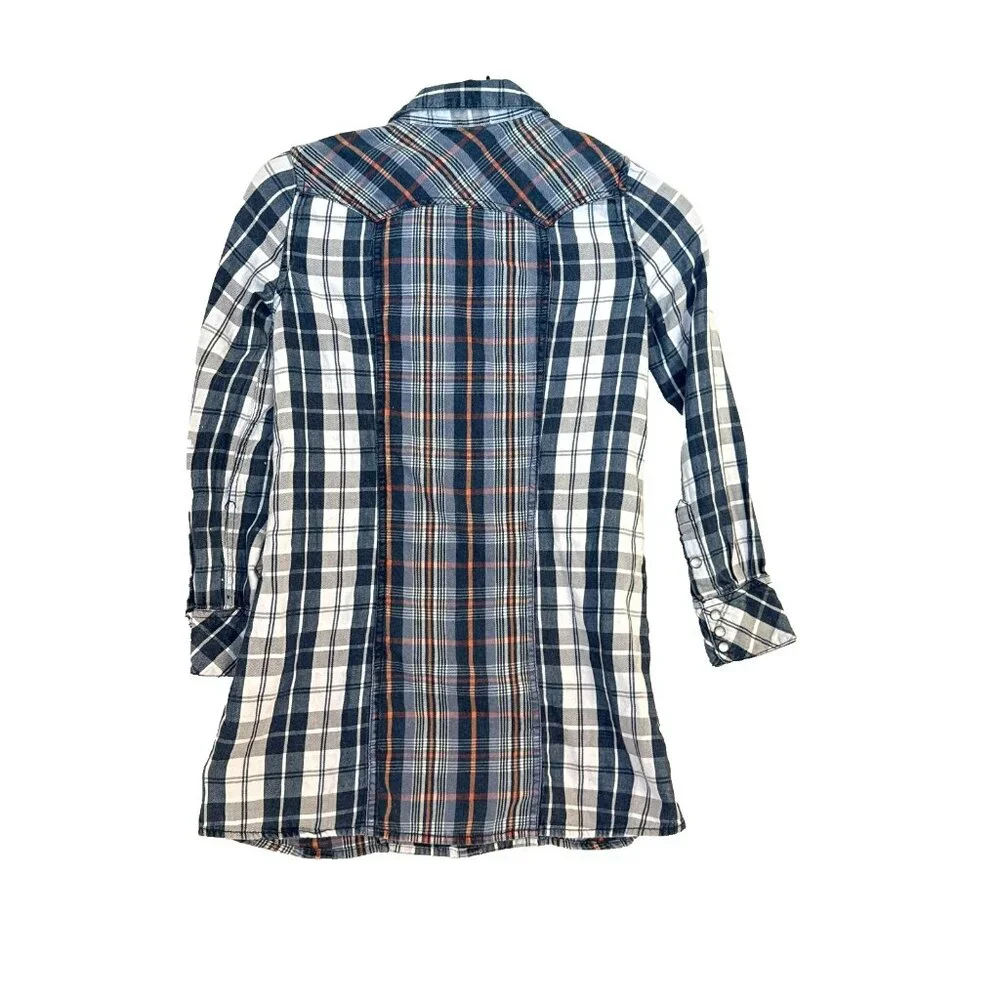 Ralph Lauren Girls ShirtDress 8 Blue with pink Plaid Pearl Snap Flannel Western